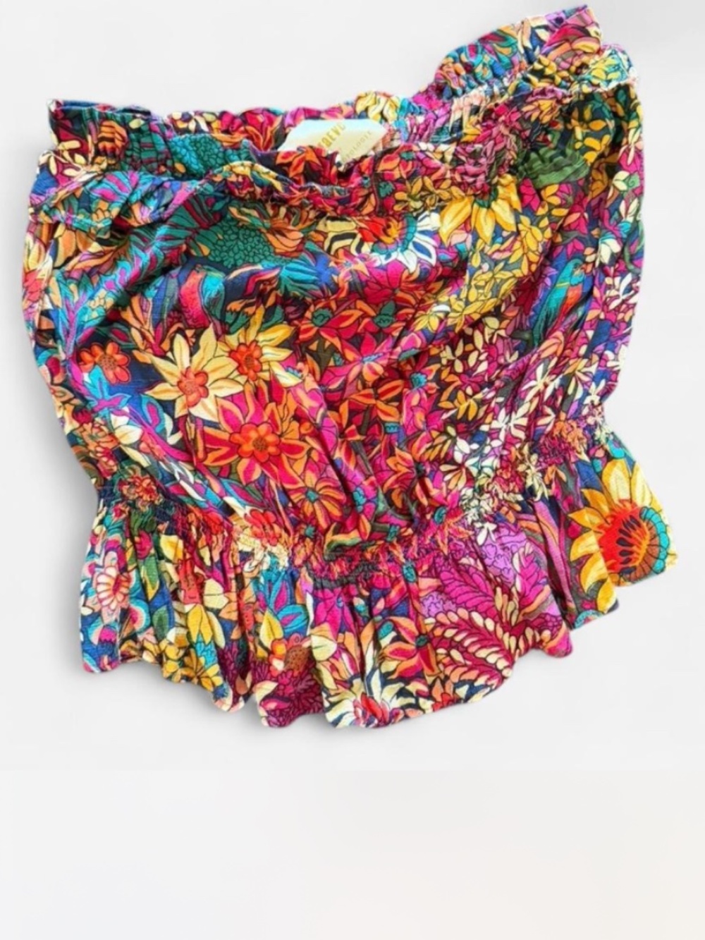 Anthropologie Floral Strapless Smocked Peplum Crop Top